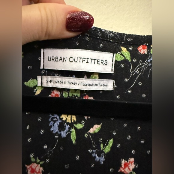 Urban Outfitters Floral Polka Dot Mini Dress with Smocked Waist in black - S - Picture 7 of 10